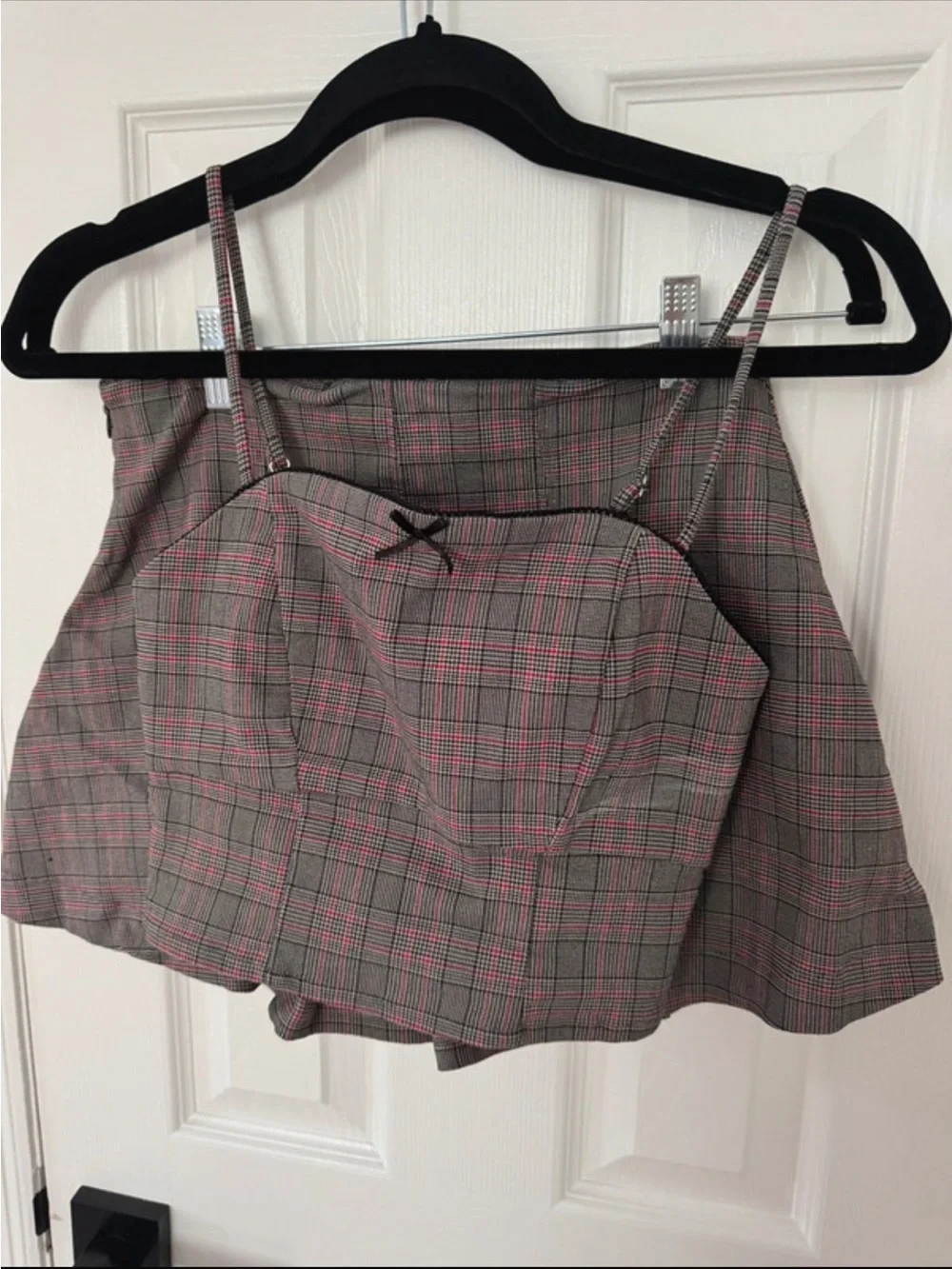 Plaid Matching Set – Pleated Mini Skirt & Smocked Cami Top | XS